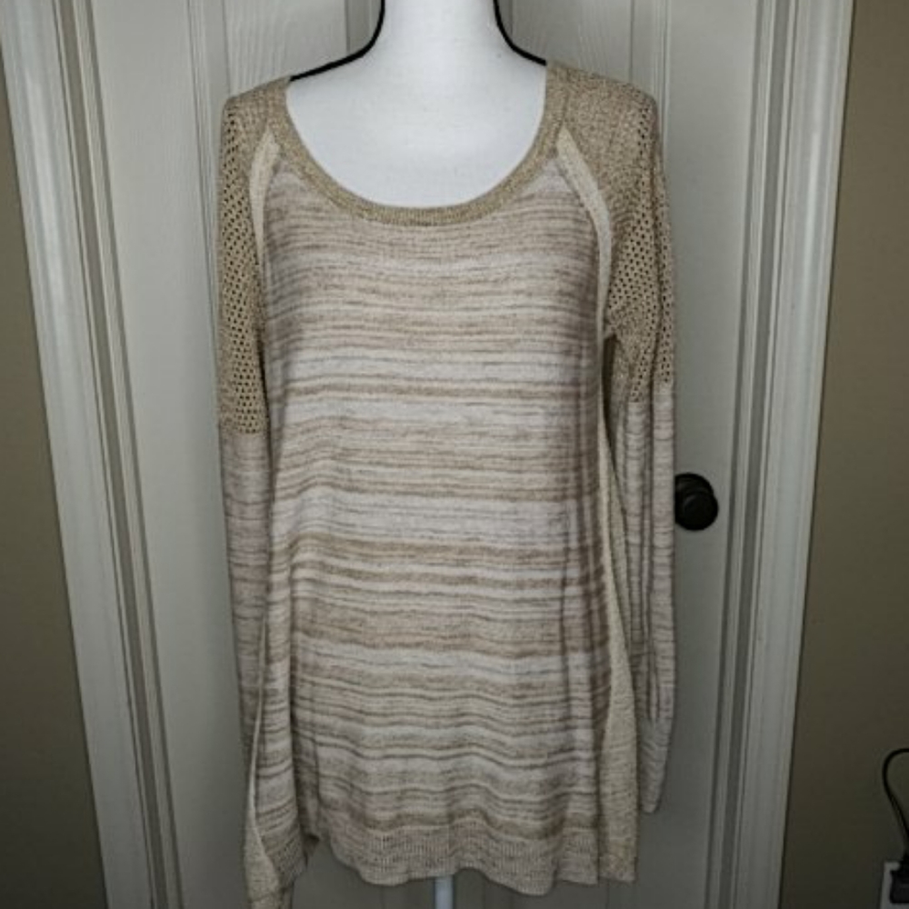 KNOX ROSE Gold Thread Oatmeal Colored Sweater  1X